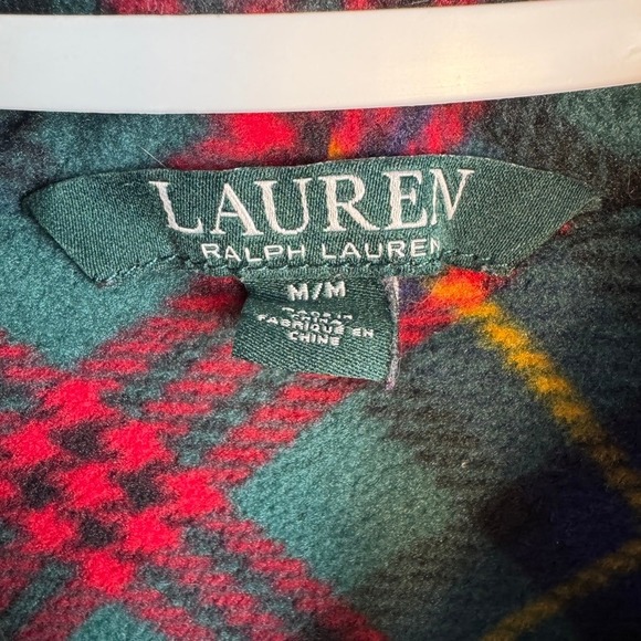 Lauren Ralph Lauren Tartan Plaid Fleece Nightdress Long Sleeve Crest Logo Pocket - Picture 2 of 14
